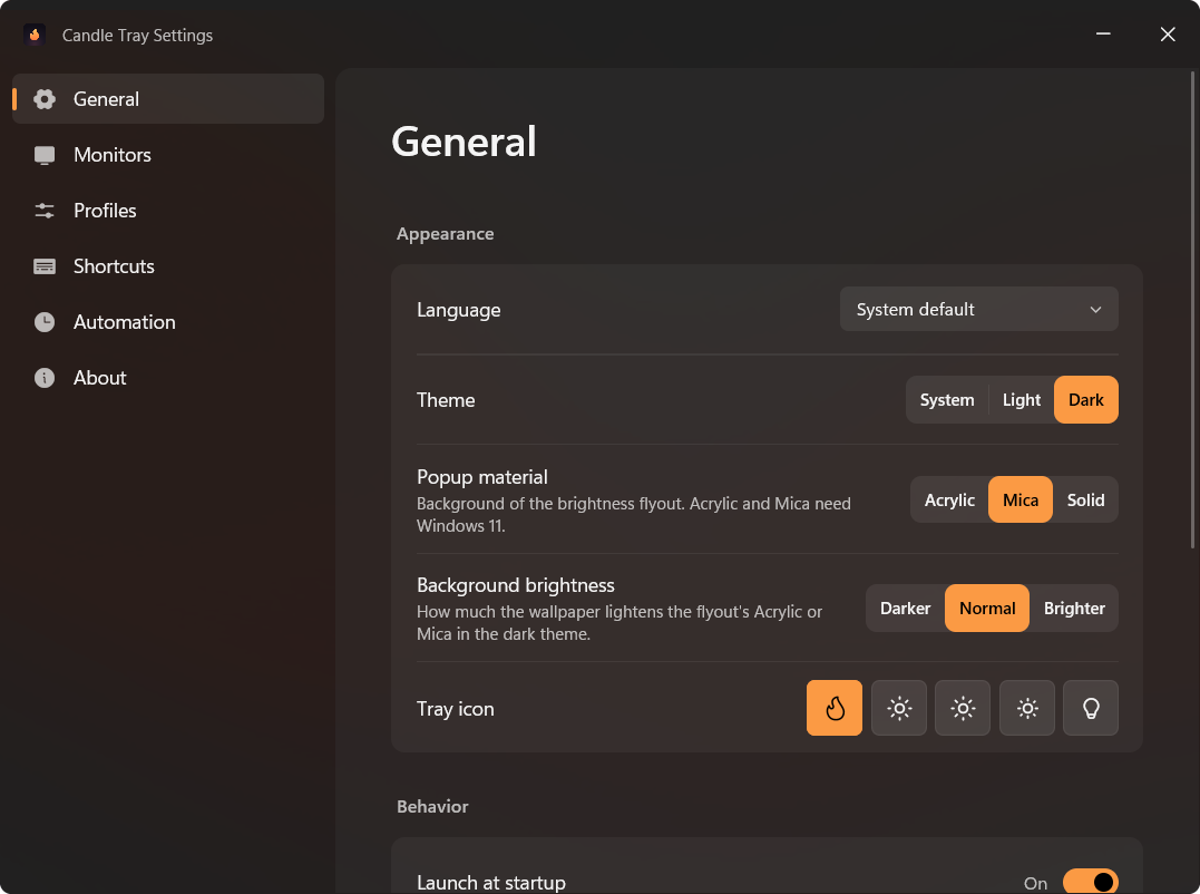 General settings page