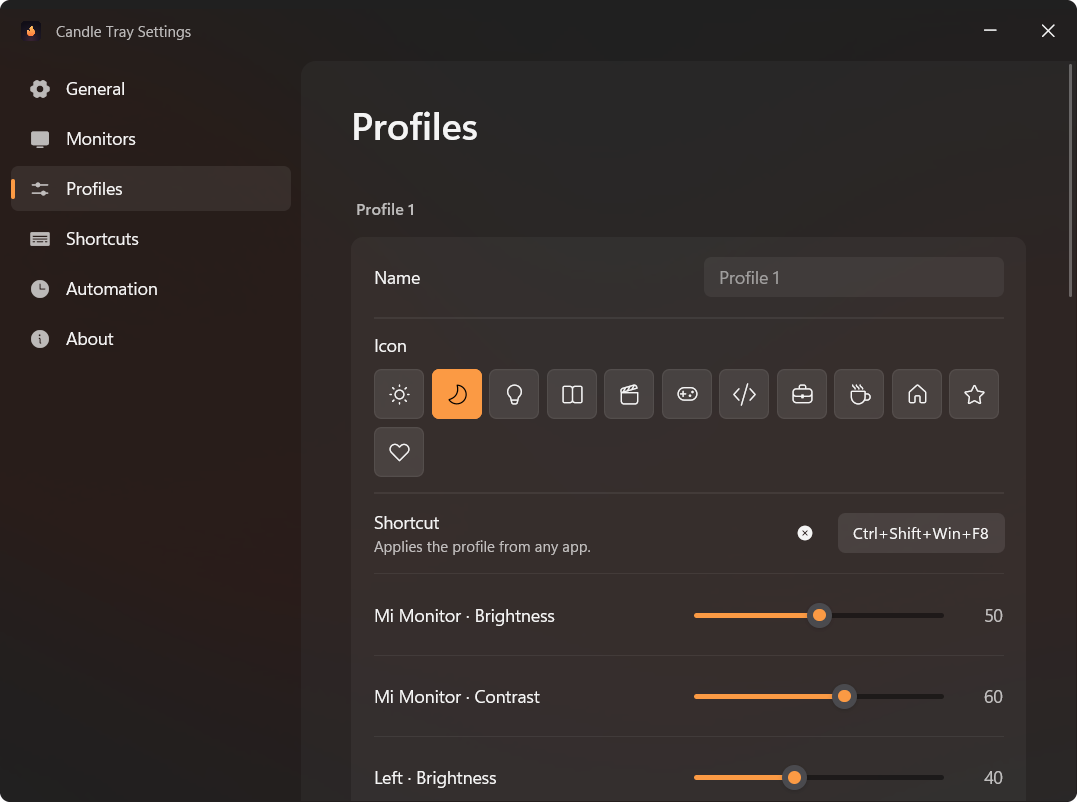 Profiles settings page